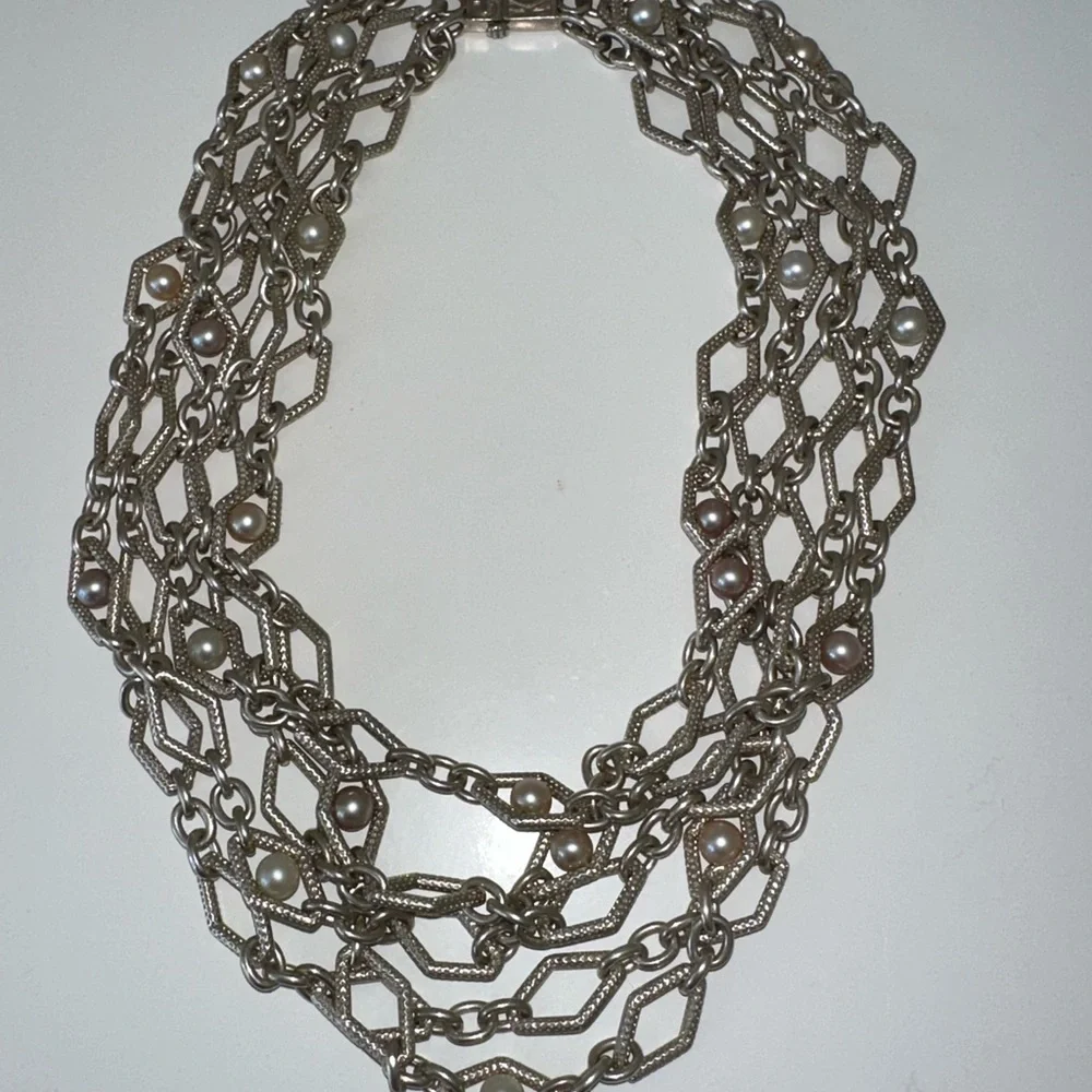 Charles Krypell sterling silver necklace with 14 karat and pearl accents - Picture 9 of 10